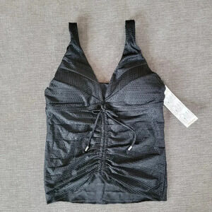 Becca By Rebecca Virtue Women Black Tankini Top Multiway V Neck Tie Fron…